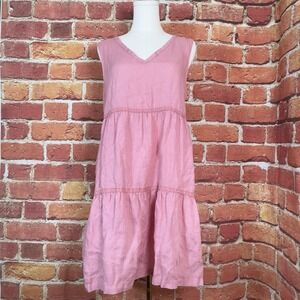 Lucky Brand Women's‎ Medium Pink Coral Sleeveless V Neck Linen tiered Sun Dress